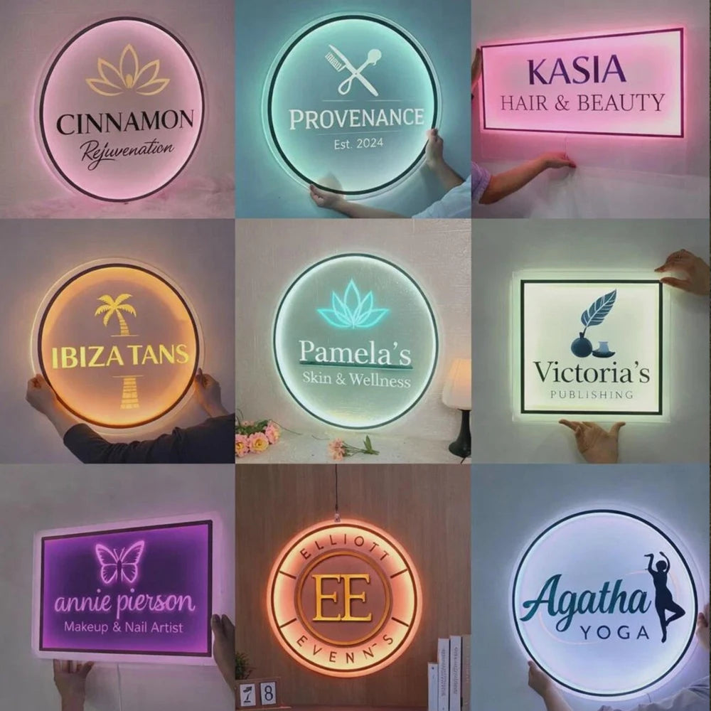 Custom Acrylic Sign Personalise Signboard Business Neon Logo LED Backlight Name Signs Decor for Shop Office Door Sign Wall Decor
