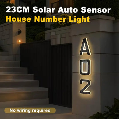 23cm Solar LED Address Sign, Digital House Number Light,Shopping Mall Door Address Smart Sensing LED Lights,No Wiring Required