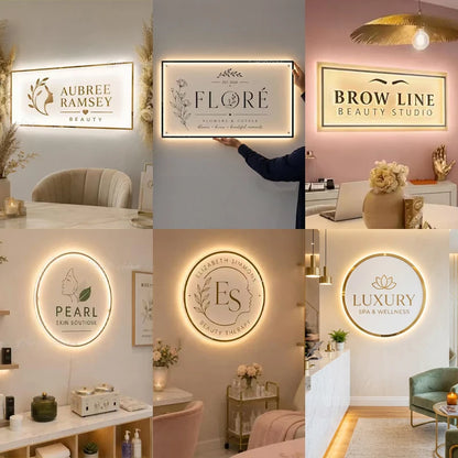 Custom Acrylic Business Sign LED  Square Round Business Neon Lights Logo Sign Plaque Neon Circle Name 3D Company Shop Wall Art