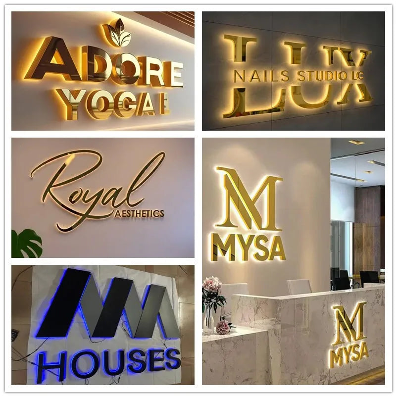 Illuminated Logo Sign Custom 3D Metal Letters LED Metal Sign Business Signage Outdoor Indoor For Wall Salon Shop Signboard
