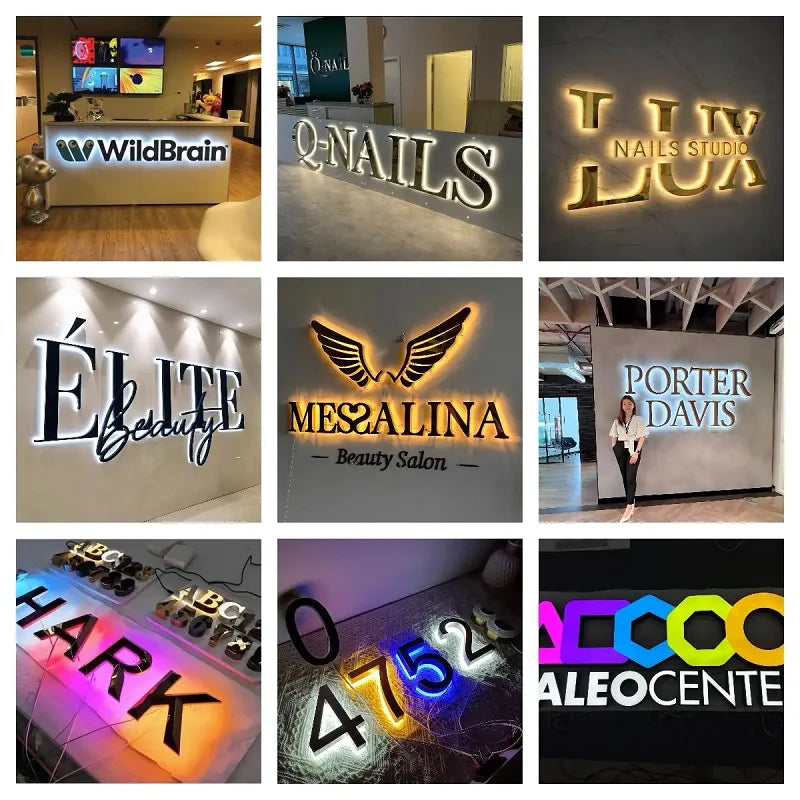 Illuminated Logo Sign Custom 3D Metal Letters LED Metal Sign Business Signage Outdoor Indoor For Wall Salon Shop Signboard