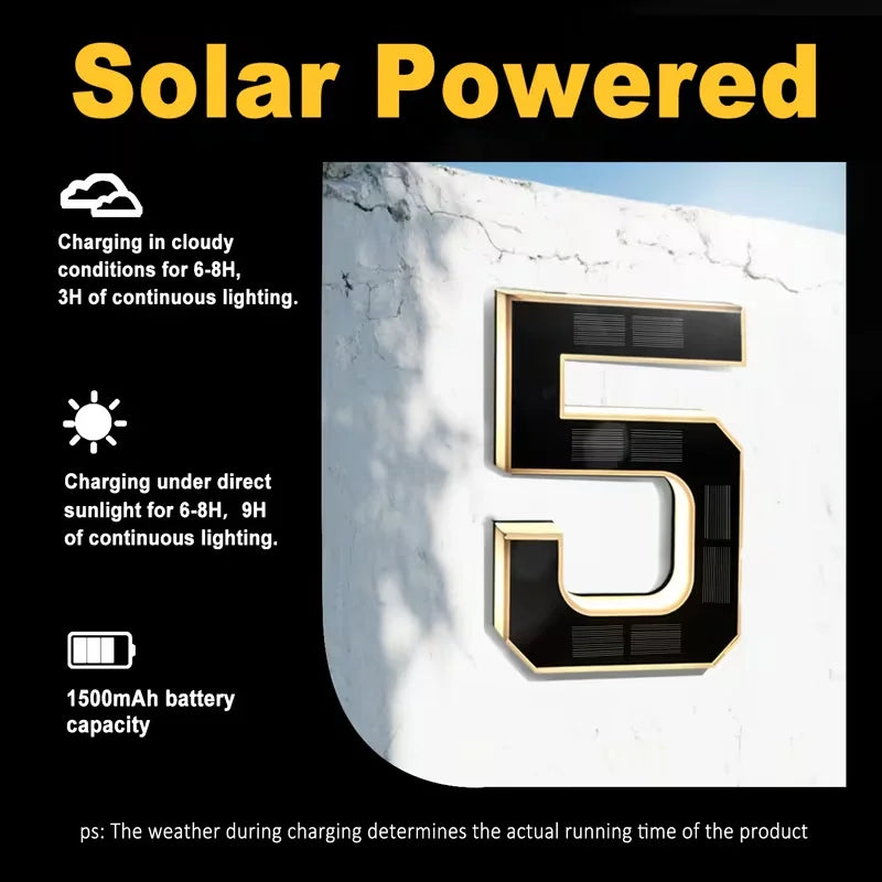 23cm Solar LED Address Sign, Digital House Number Light,Shopping Mall Door Address Smart Sensing LED Lights,No Wiring Required